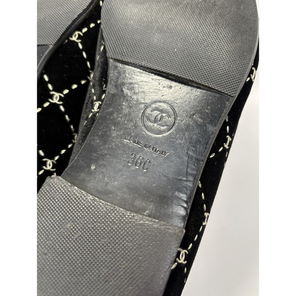 Chanel Black Velvet Loafers w/ Silver Metal CC Logo Accents 2017 EU Sz 36 6 - Picture 13 of 14